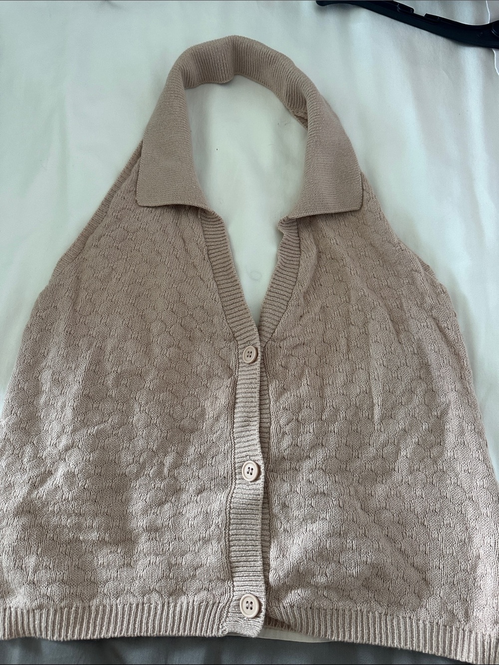 Beige Off-the-Shoulder Halter Knit Sweater Vest